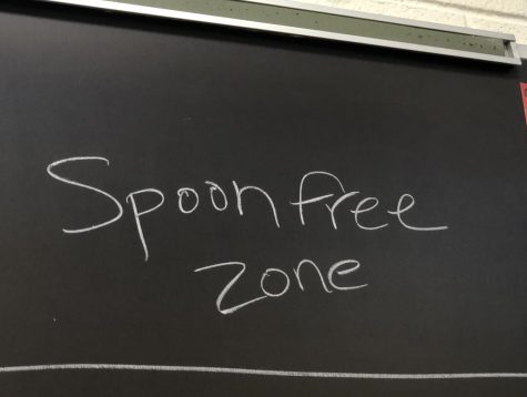 Spoon Free Zone written on a chalkboard