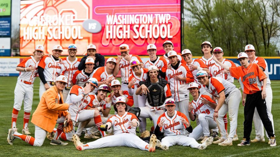 Cherokee Chiefs celebrate their victory over Washington Township at the Trenton Thunder stadium.