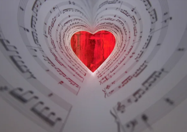 A+heart+shape+created+by+sheet+music+to+celebrate+Valentines+Day%21+