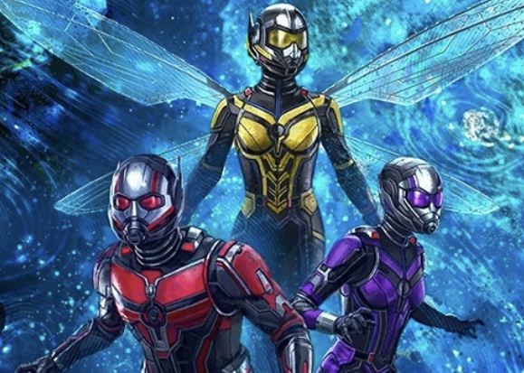 A promotional image featuring Ant Man (Scott Lang), The Wasp (Hope Van Dyme) and Cassie Lang.