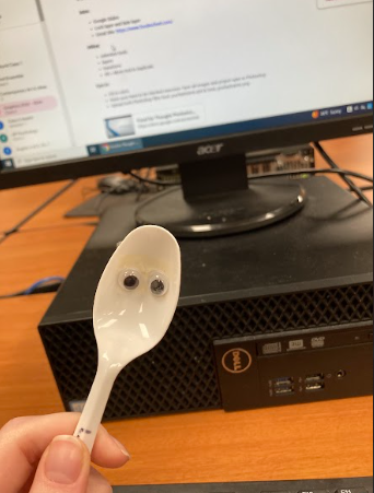 A spoon after making it to the first period of the game. 