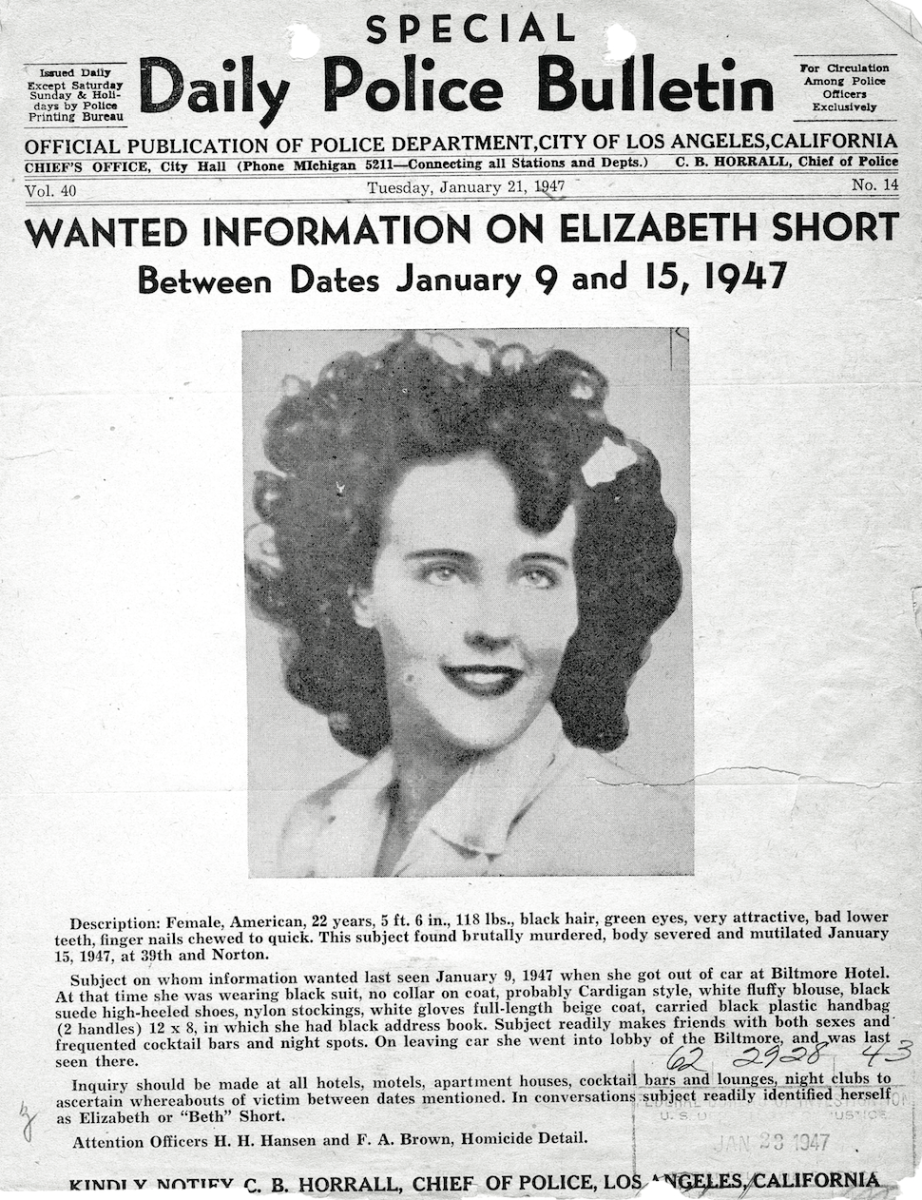 Cover of the Daily Police Bulletin newspaper released after Short’s death. Credit: City of Los Angeles Police Department
