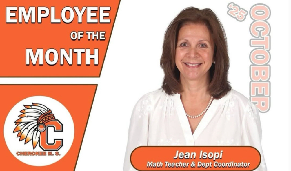 Ms. Isopi's certificate for Teacher of the Month