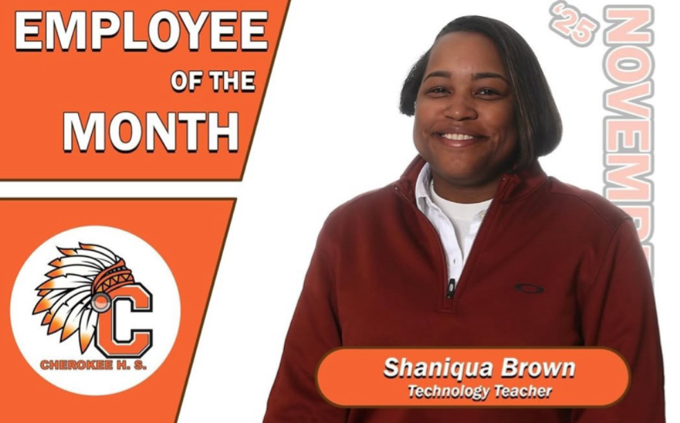 Ms. Brown's certificate for Teacher of the Month