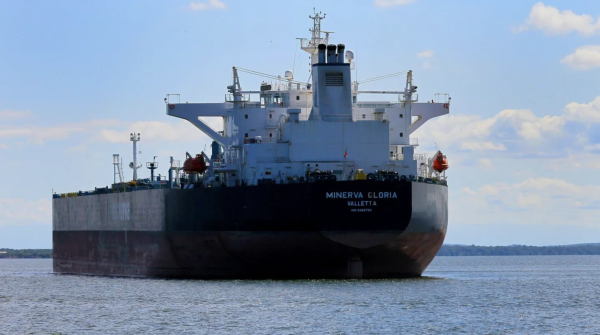 Oil tanker seen anchored in Venezuela's Lake Maracaibo after loading crude oil at the Bajo Grande Refinery port.