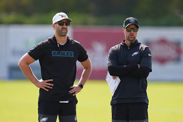 Eagles coach Nick Sirianni with Kevin Patullo.