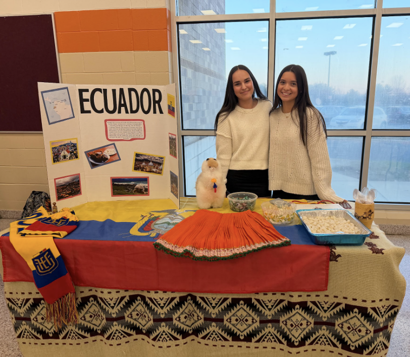 A table display for Ecuador, organized by Sydney Gaymon '28 and Ava Santos-Cleaver '28, members of Cherokee’s Spanish Club.