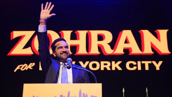Zohran Mamdani at a rally.